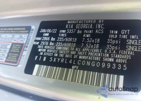 2022 Kia Sorento S z USA, uszkodzony, nr VIN 5XYRL4LC0NG099335